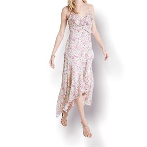 Express White Floral Print Ruffle Faux Wrap Hi-Lo Maxi Dress